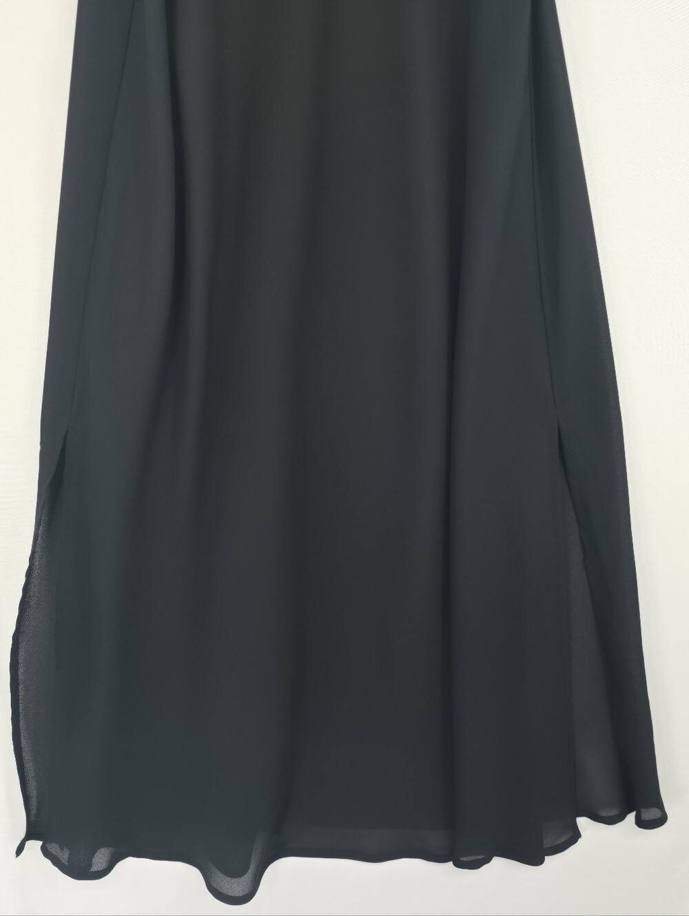 Donna Ricco Black Sheer Mesh Slip Dress Maxi Double Slit Minimalist Petite Large - Picture 7 of 11